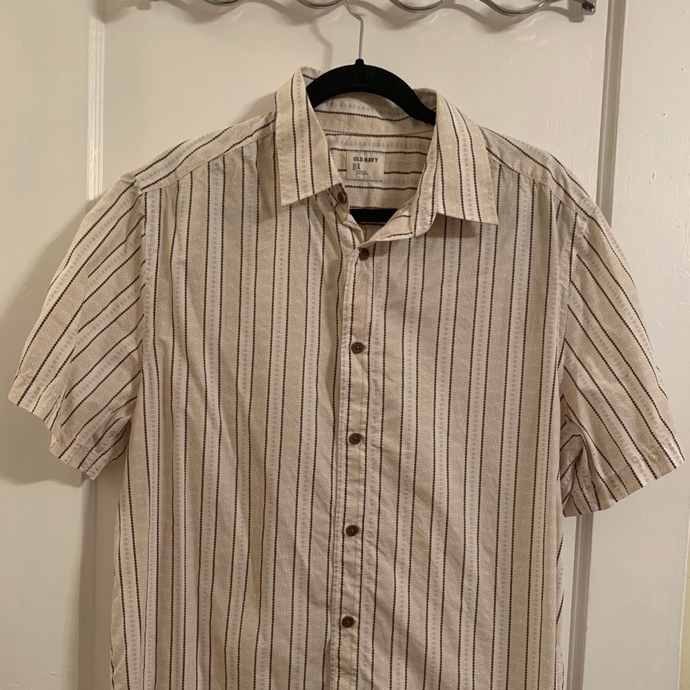 Old Navy L Tan, White & Brown Button-down Shirt
